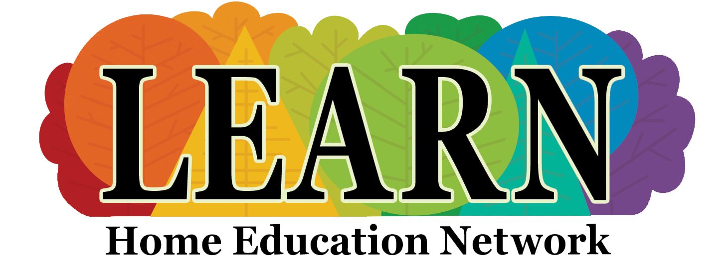 LEARN against a rainbow tree background